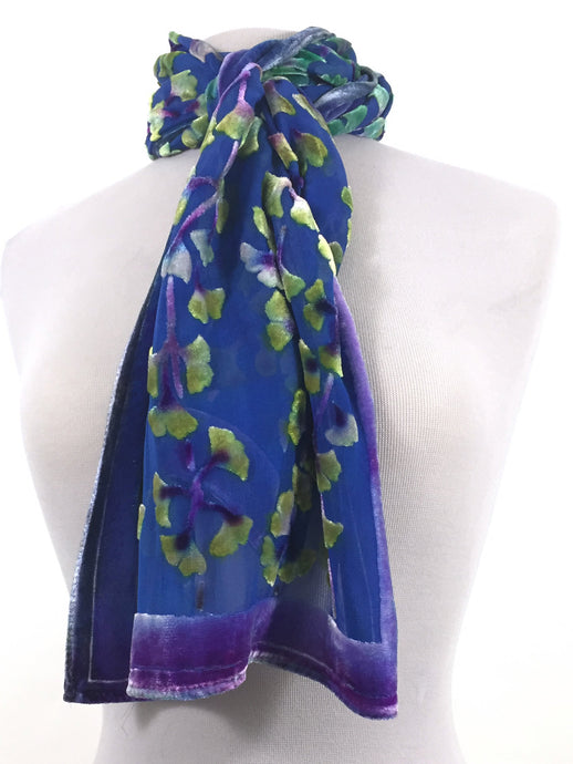 Velvet Scarf with Gingko Leaves in Purple-Sherit Levin