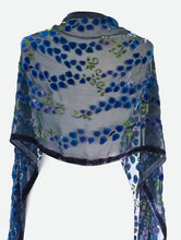 Load image into Gallery viewer, Velvet Scarf/Shawl Hand-Painted with Willows Pattern in black with Violet
