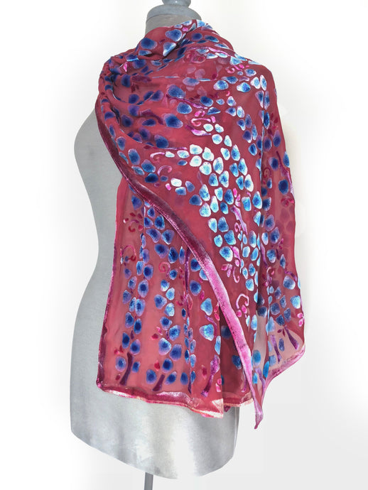 Velvet Scarf/Shawl in Coral Red-Sherit Levin