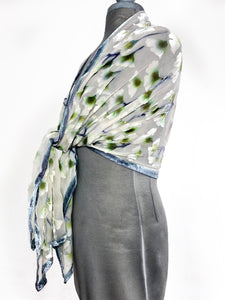 Velvet Scarf/Shawl with Gingko Leaves in Ivory-Sherit Levin