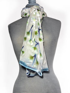 Velvet Scarf/Shawl with Gingko Leaves in Ivory-Sherit Levin