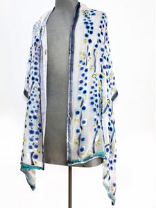 Velvet Scarf/Shawl with Willow Branches Pattern in Ivory-Sherit Levin