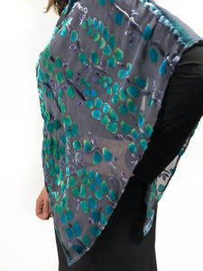 Velvet Versatile Poncho/Scarf in Black with Turquoise.-Sherit Levin