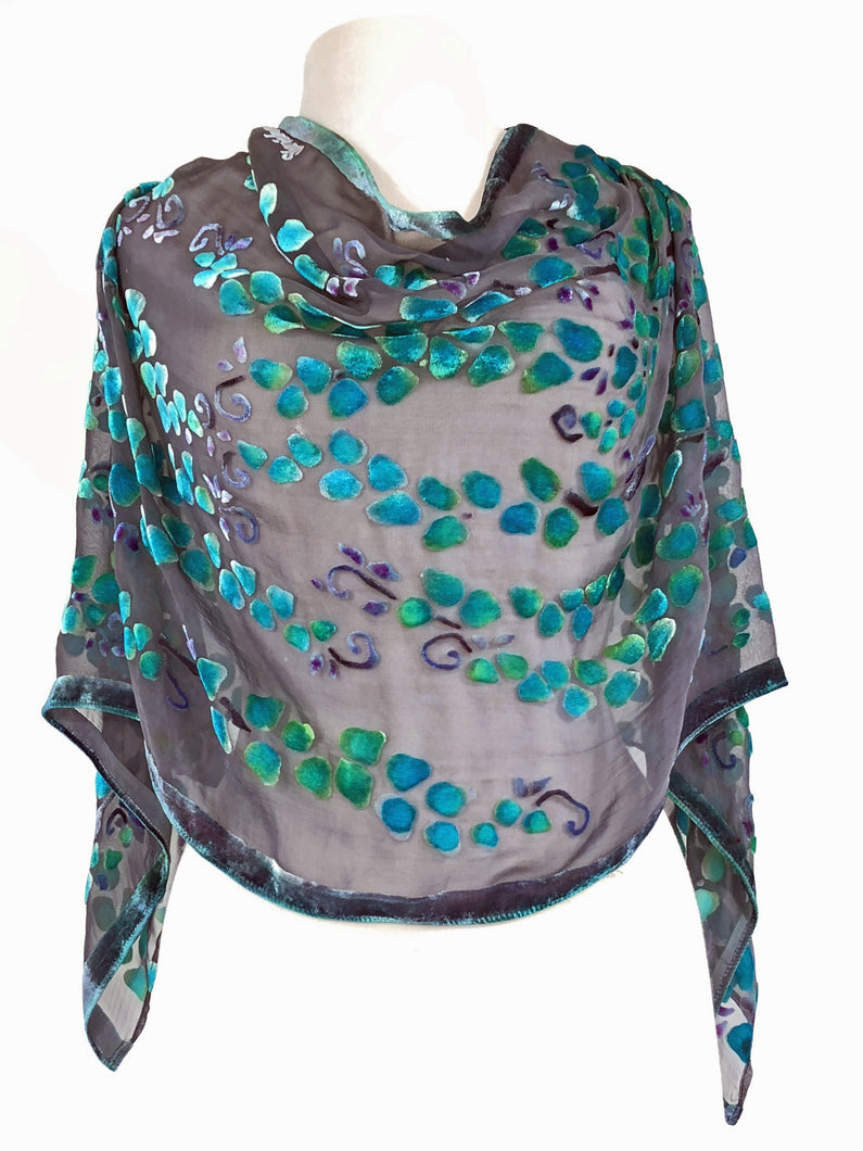 Velvet Versatile Poncho/Scarf in Black with Turquoise.-Sherit Levin