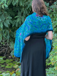 Turquoise Velvet Lily Pads Scarf/Shawl